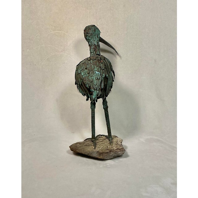 Vintage Mid-Century Brutalist copper Ibis sculpture made in the 1950s/60s. Stands on a stone base or can be easily taken...