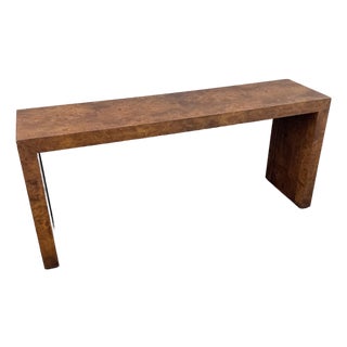 Mid Century Modern Burlwood Consol Table For Sale