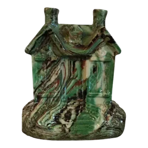 Antique 19th Century English Regency Staffordshire Scroddle Ware Agate Glaze House Cottage Form Still Bank in the Whieldon Manner