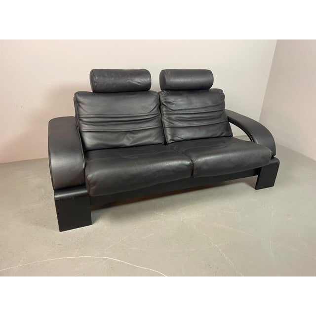 Kroken 2-Seater Sofa in Black Leather by Åke Fribytter for Nelo Möbel, Sweden, 1970s For Sale - Image 6 of 15