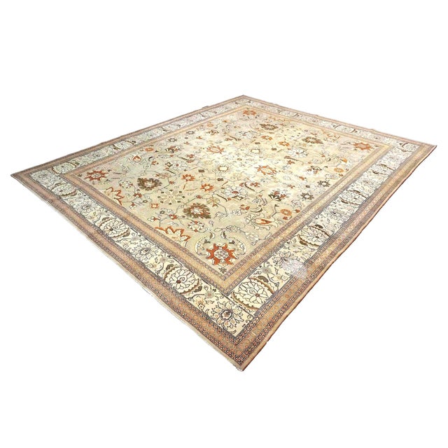 Antique Persian Tabriz Wool 10x13 Tan & Rust Handmade Area Rug #1142903 For Sale In Houston - Image 6 of 11