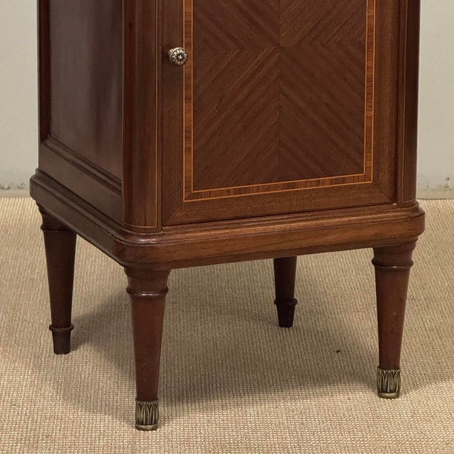 Pair of Antique French Louis XVI Marquetry Marble Top Nightstands ~ End Tables For Sale - Image 13 of 18