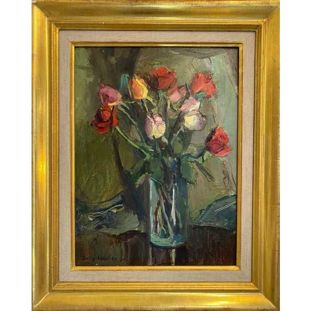 Benjamin Vautier, Bouquet of Roses, Oil on Wood, 1970 For Sale - Image 11 of 11