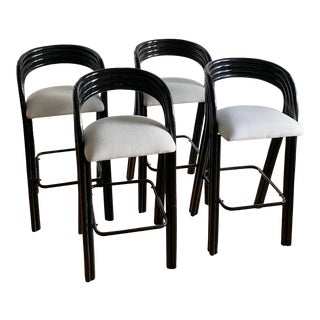 Set of 4 Axel Enthoven for Rohé Holland Dutch Design Rattan Barstools For Sale