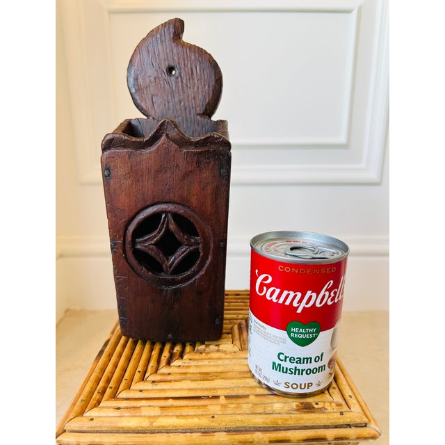 American Vintage English Handcarved Rustic Wooden Candle Box For Sale - Image 3 of 14