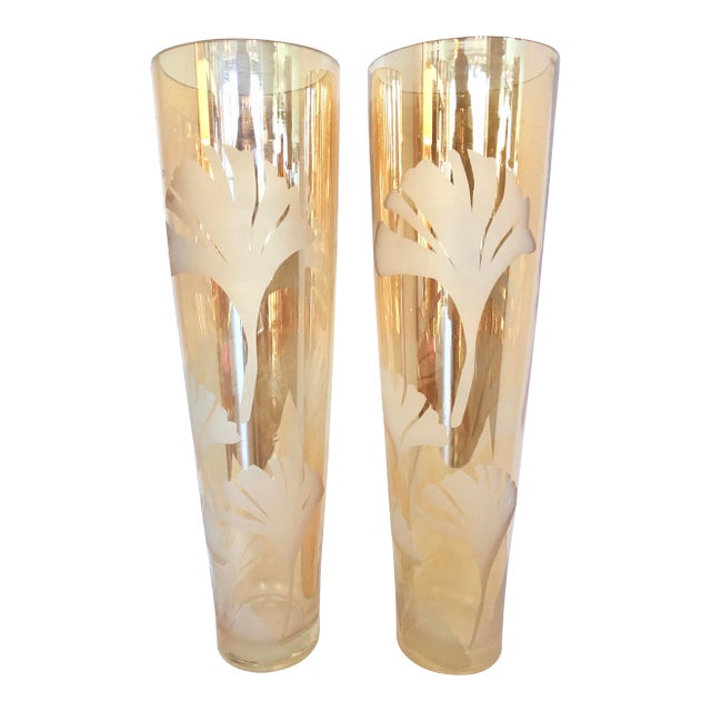 Vintage XL Tall Etched Vase For Sale