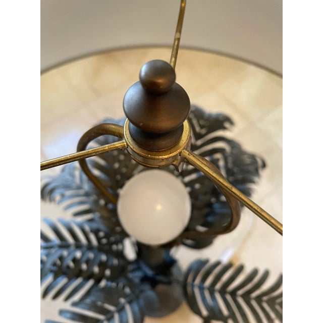 1980s Ralph Lauren Style Sarreid Metal Palm Tree Table Lamp For Sale - Image 9 of 11
