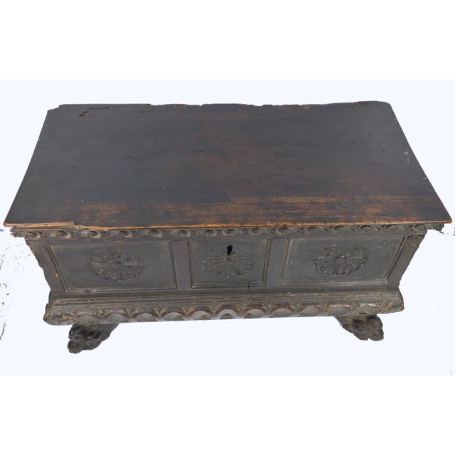 Antique Italian Walnut 17th or 18th C. Casseta Cassone Trunk For Sale - Image 9 of 12