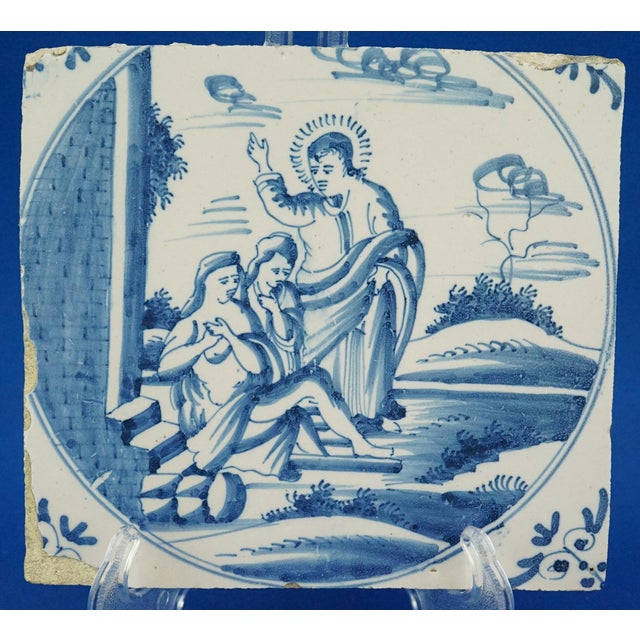 Antique Ceramic Tile from Blue Delft Factory, 1700s For Sale - Image 4 of 18