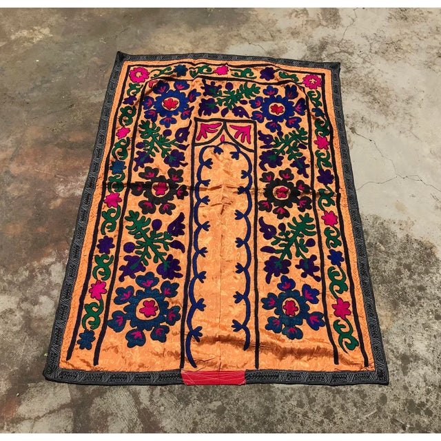 Orange Silk and Cotton Suzani Tapestry For Sale - Image 10 of 10
