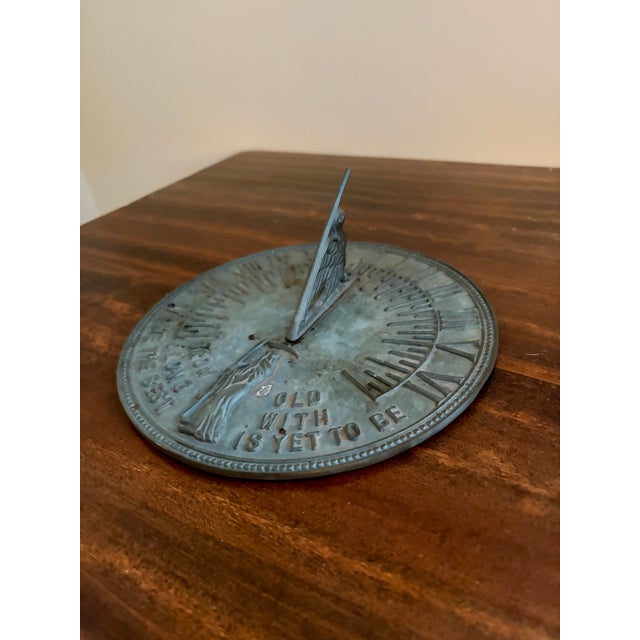 French Country Vintage English Country Iron Verdigris Garden Sundial "Grow Old Along With Me" For Sale - Image 3 of 9
