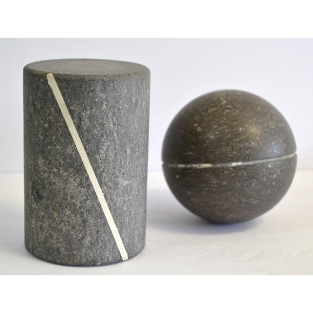 Mid-Century Modern Magela Italy Marble Cylinder and Ball Objets D' Arts Post Modern Sculptures For Sale - Image 3 of 12