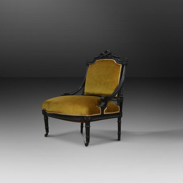 Empire French Black Wood and Velvet Armchair, 1850s For Sale - Image 12 of 12