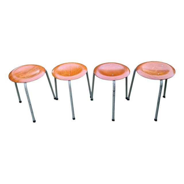 Vintage Stools Bent Plywood and Metal, 1960s, Set of 4 For Sale
