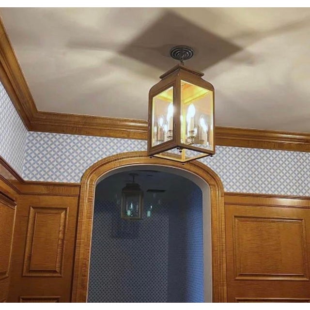 Charles Edwards Mews Ceiling Lantern, Mahogany and Nickel, UK. This handmade Charles Edwards piece has a 4-light...