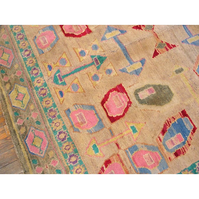 1930s Beige Geometric Tribal Antique Indian Cotton Agra Rug 6'2" X 8' Handknotted Wool Carpet For Sale - Image 4 of 6