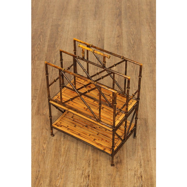 Wood Hollywood Regency Iron and Bamboo Magazine Rack Bookshelf For Sale - Image 7 of 12