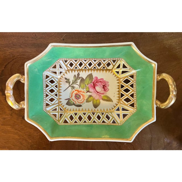 Ceramic Antique Early 19th Century English Porcelain Reticulated Chestnut Basket or Fruit Bowl With Hand Painted Flowers 1820 For Sale - Image 7 of 13