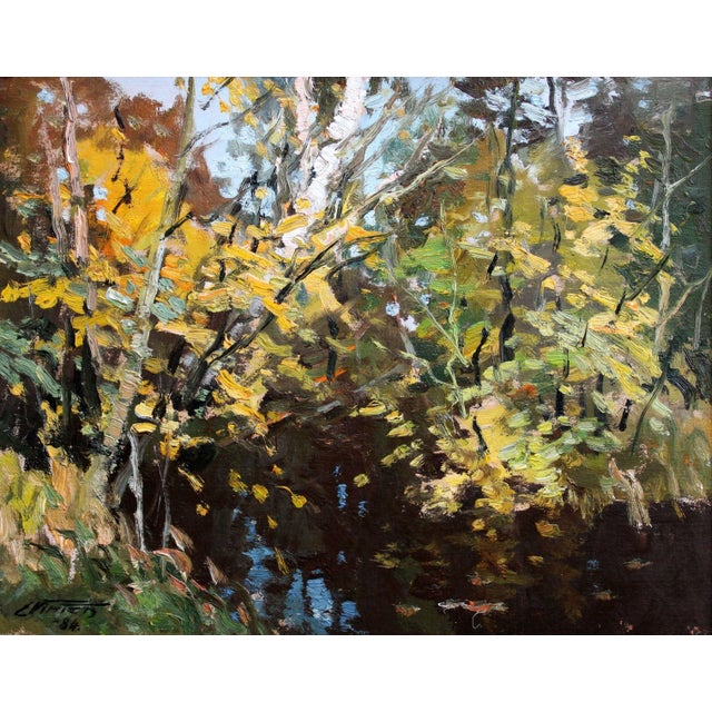 Black Edgars Vinters, River in Autumn, 1984, Oil on Cardboard For Sale - Image 8 of 8