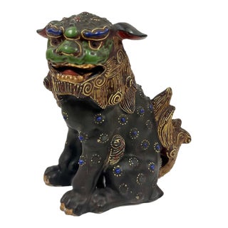 Vintage Japanese Satsuma Colorful Foo Dog Statue For Sale