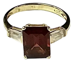 Garnet With Diamond Baguettes 14k Yellow Gold Ring