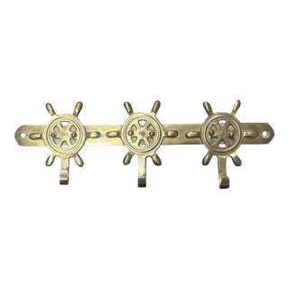 Vintage English Brass Nautical Ships Wheel Hooks For Sale