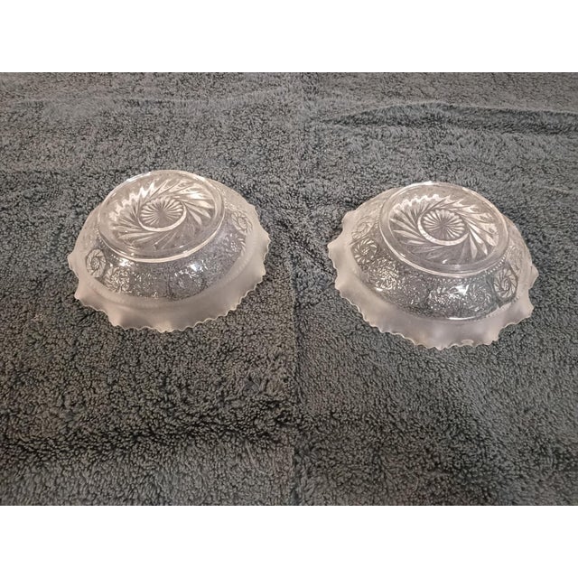 Pair of Vintage Frosted Ruffled-Edge Pressed Glass Bowls, Pinwheel Pattern For Sale - Image 4 of 4