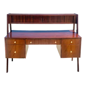 1960s Mid-Century Walnut Floating Tambour Desk Attributed to Glenn of California