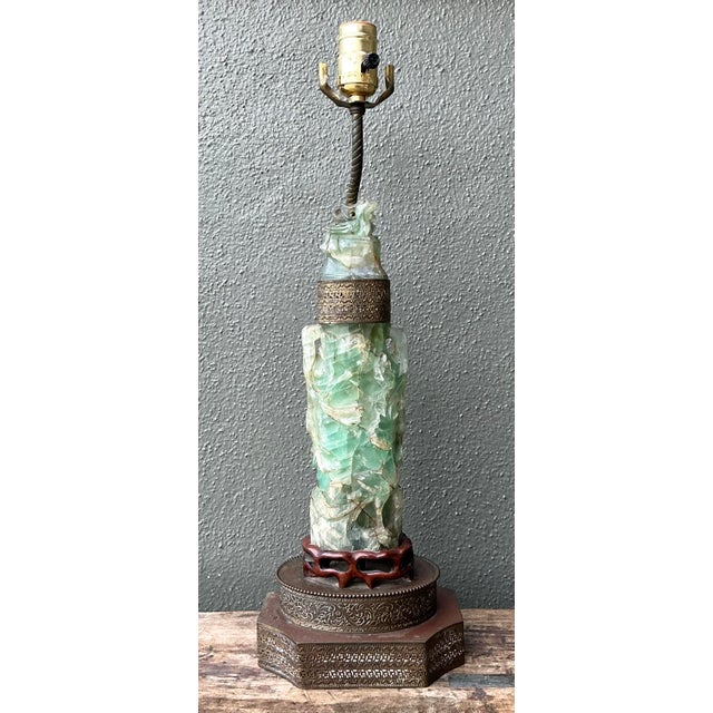 Vintage Asian Carved Jadite Lamp For Sale - Image 11 of 12
