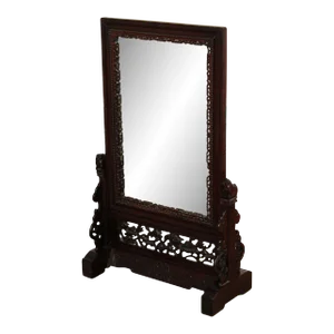 Antique Chinese Carved Hardwood Table Screen Mirror