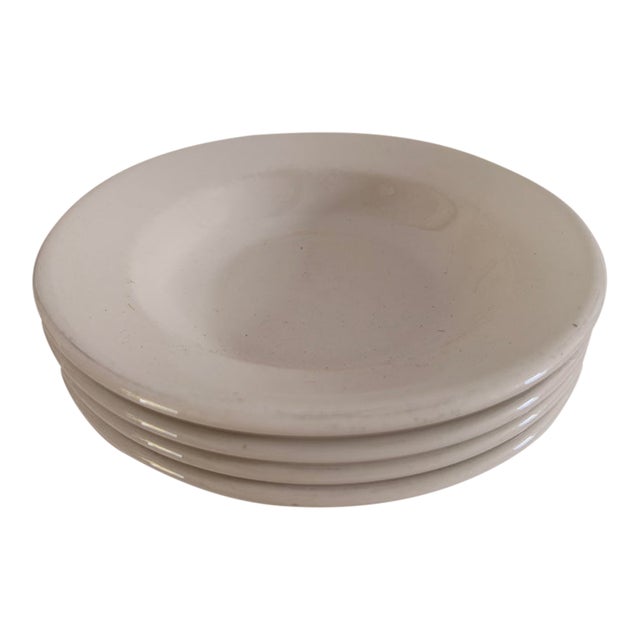 Vintage Mid-Century Modern Buffalo China White Soups Bowls - Set of 4 For Sale
