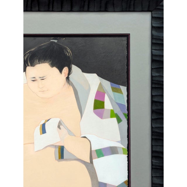 Drawing/Sketching Materials Phyllis Steele Modern Pastel Figurative Drawing of a Seated Resting Sumo Wrestler with Kimono, 20th Century For Sale - Image 7 of 12