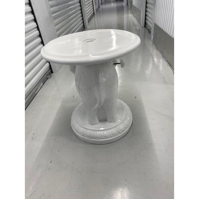 Vintage White Lacquer Elephant Umbrella Stand Garden Stool Side Table