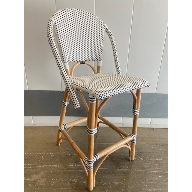French Parisian Bistro Style Rattan Counter Height Stool, Black & White