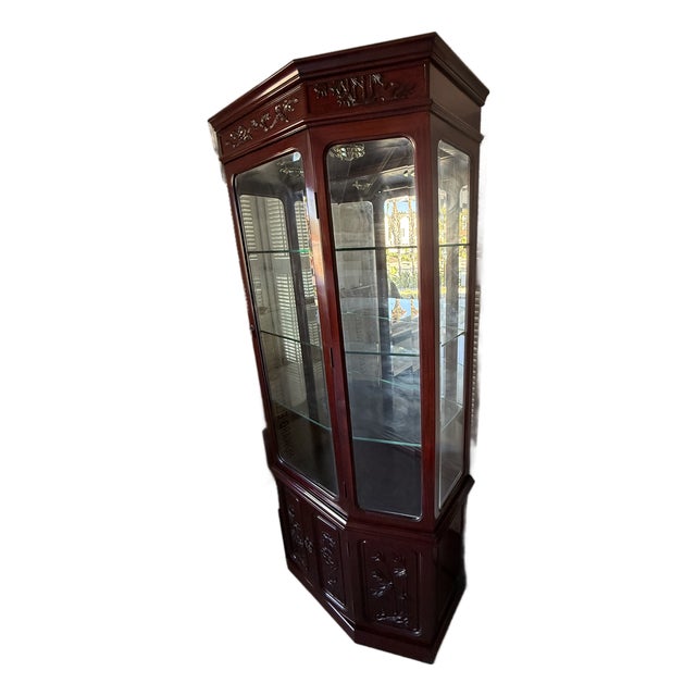 Vintage Grand-Scale Rosewood Hexagonal Curio Cabinet For Sale