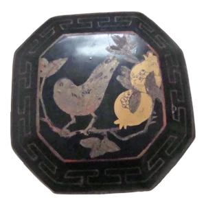 1970s Vintage Octagonal Bird and Pomegranate Chinese Lidded Black Box