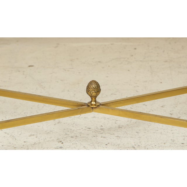 Brass Rectangular Brass Coffee/Cocktail Table With Smoked Glass on Stretcher Base For Sale - Image 8 of 11
