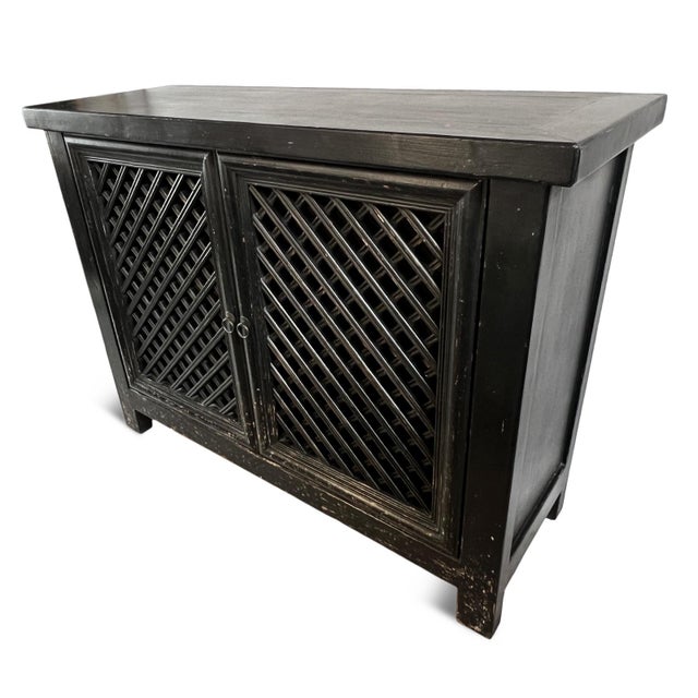 Black Aged Lattice Sideboard Credenza For Sale In Los Angeles - Image 6 of 9