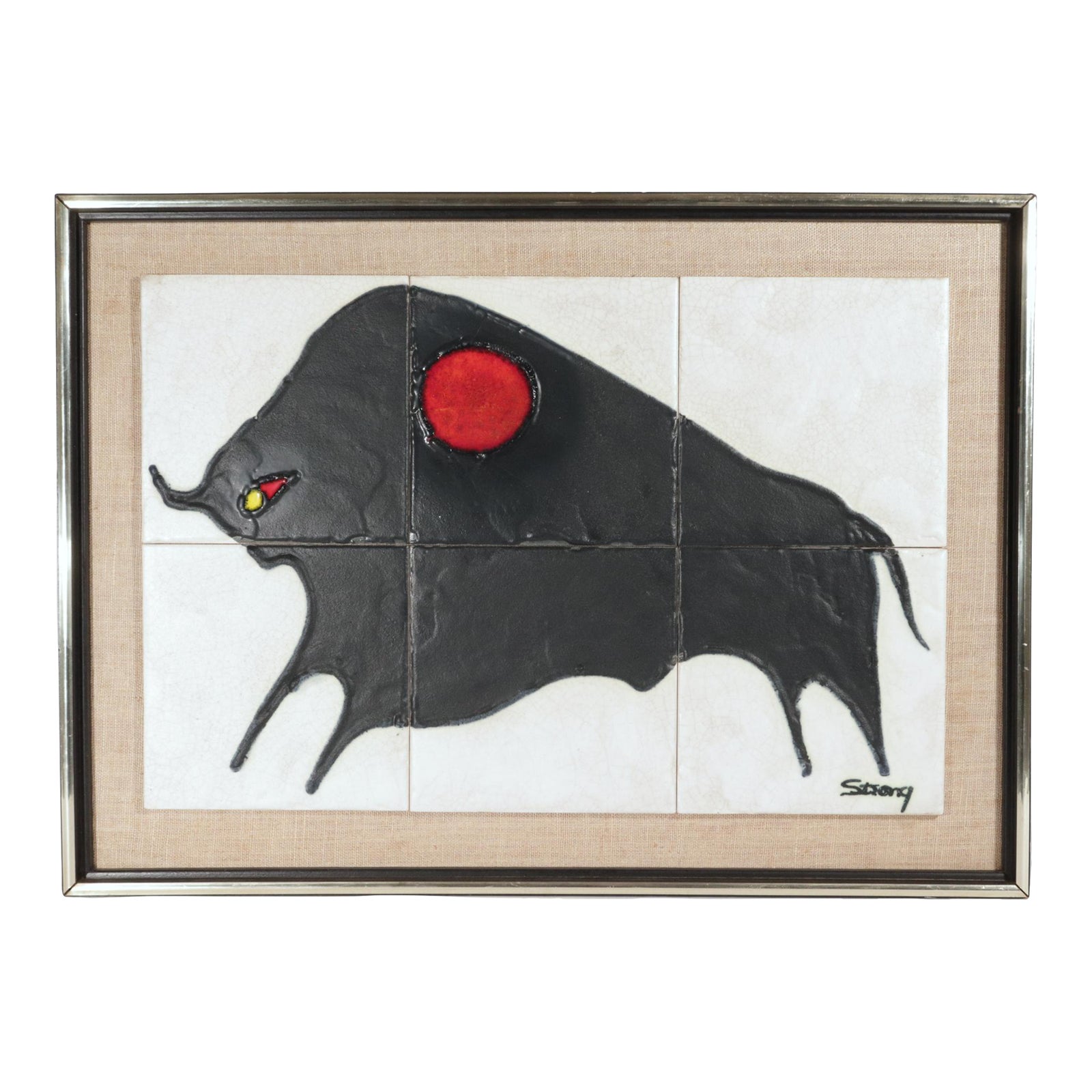 MCM Modernist Tile Picture of a Bull by Harris G. Strong | Chairish