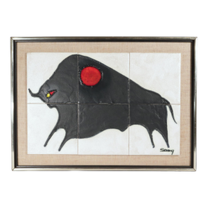 MCM Modernist Tile Picture of a Bull by Harris G. Strong
