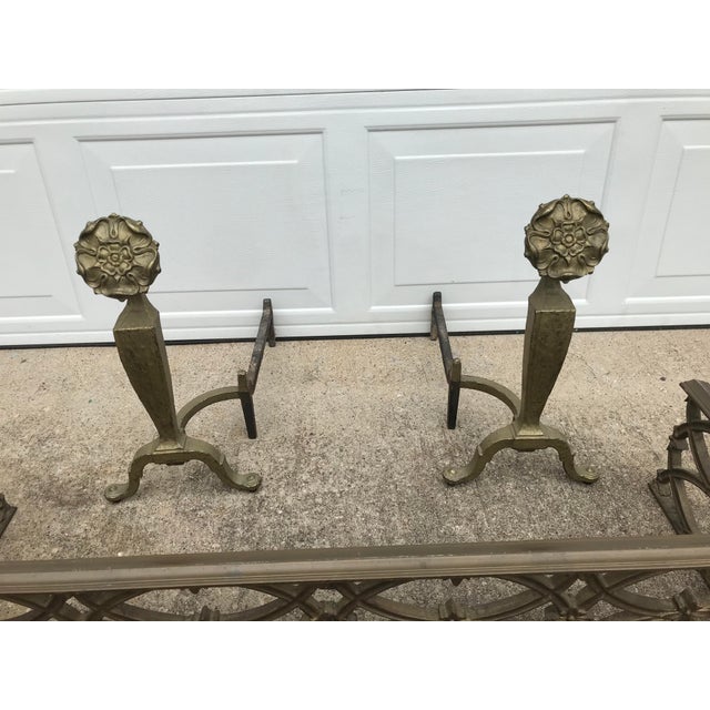 Gold Antique Iron Flower Andirons by Howes - a Pair For Sale - Image 8 of 10