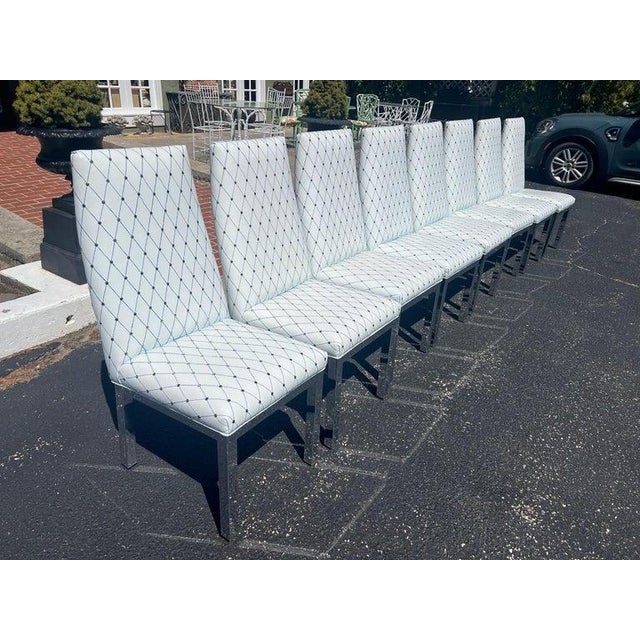 Set of 6 Custom White Leather Parsons Dining Chairs Attributed to Design Institute of America For Sale - Image 10 of 18