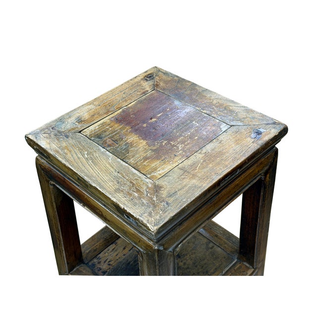 Vintage Patina Square Slim Wood Pedestal Display Stand Side Table For Sale - Image 10 of 10