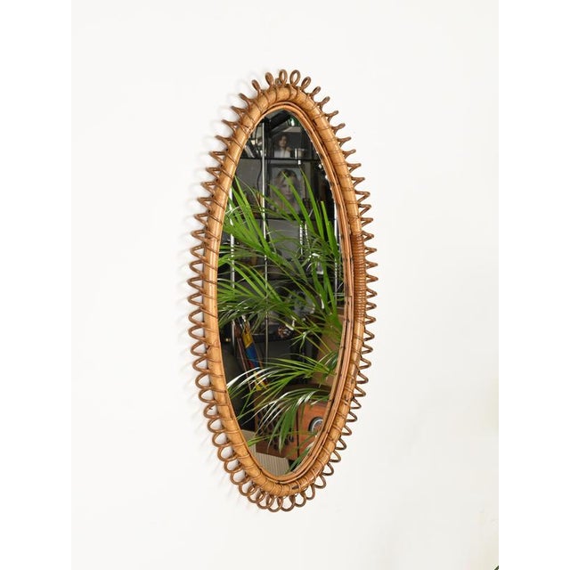 Large Oval Mirror in Bamboo, Rattan and Wicker by Franco Albini, Italy, 1960s For Sale - Image 3 of 13