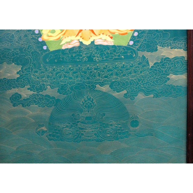 Teal Chinese Porcelain Teal Blue Tibetan Deity Painting Wall Decor For Sale - Image 8 of 9