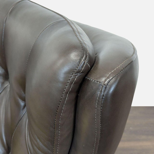 Pottery Barn Wells Modern Brown Leather Swivel Chair With Yellow Pillow For Sale In San Francisco - Image 6 of 6