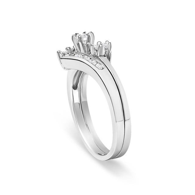 2020s 14K White Gold 3/8 Cttw Diamond Swirl Engagement Bridal Ring Set, Size 7 For Sale - Image 5 of 6
