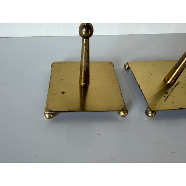 1970s Mid-Century Modern Brass & Metal Geometric Candle Holders – Pair For Sale - Image 10 of 12