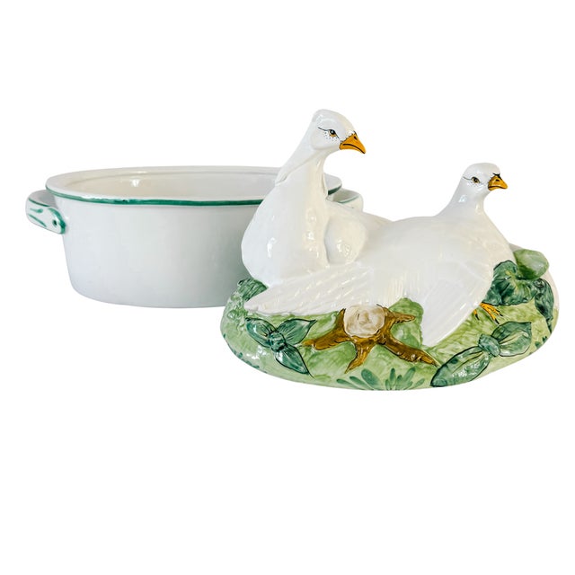 Italian Vintage Italian Majolica Ceramic Double Dove Covered Casserole Dish Centerpiece For Sale - Image 3 of 9