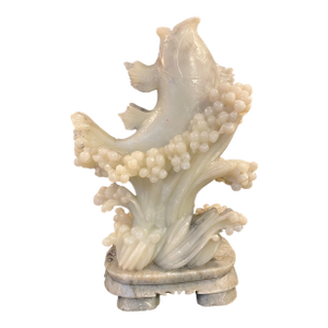 Antique Large Exceptional Soap Stone Fish Detailed Dynamic Sculpture